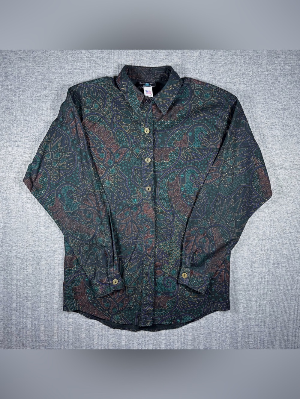 Vintage Western Button Up Shirt Women’s M Rockies Geometric Black 90s USA Made